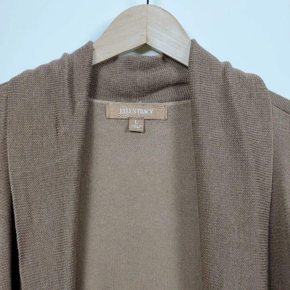 Ellen Tracy Cropped Open Front Cardigan Women Size L Tan Golden Brown